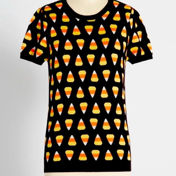 Mod cloth Sweet as Candy Corn Short Sleeve Sweater xs - Picture 2 of 4
